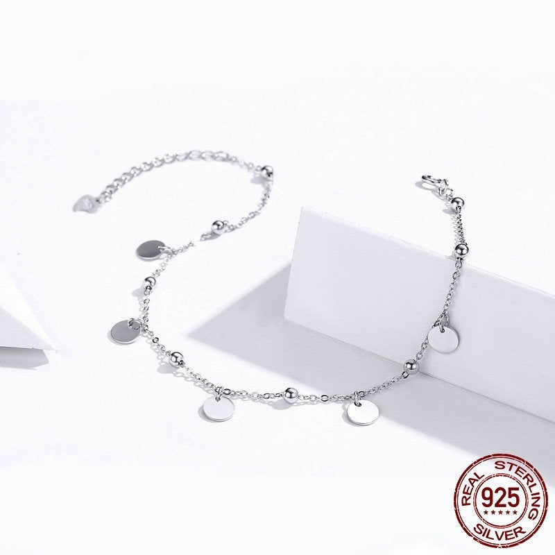 Round S925 Sterling Silver Fashion White Gold Plated Silver Anklet