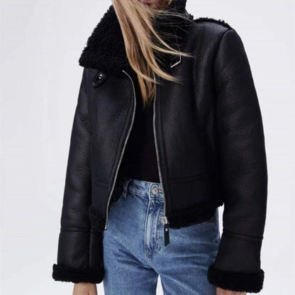 Women's PU Leather Double-sided Jacket Fur Coat