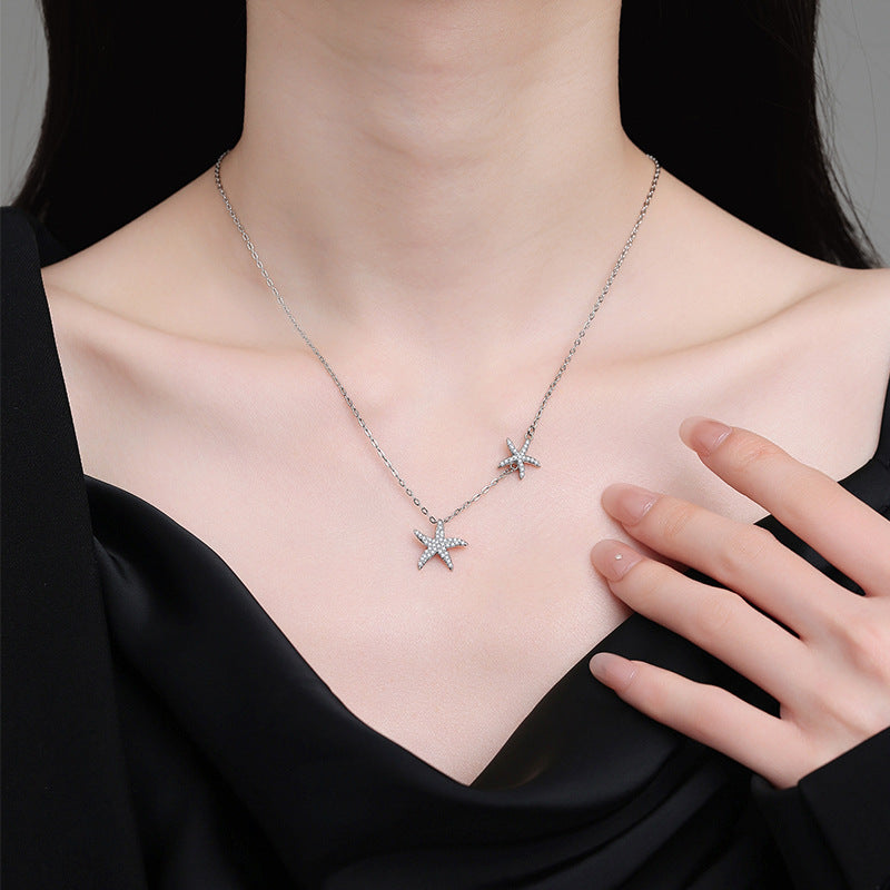 Double Starfish Full Diamond Necklace Female Fashion Special-interest