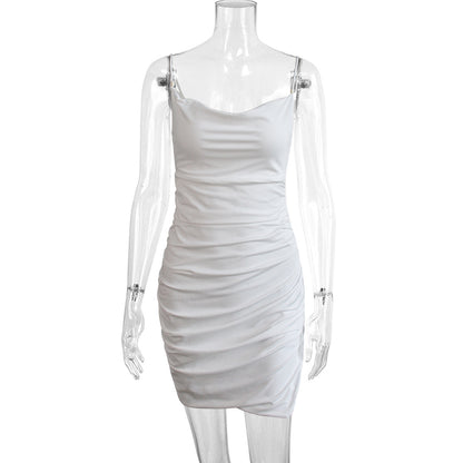 Oval Bead Sling Dress Sexy Low Cut Side Slit