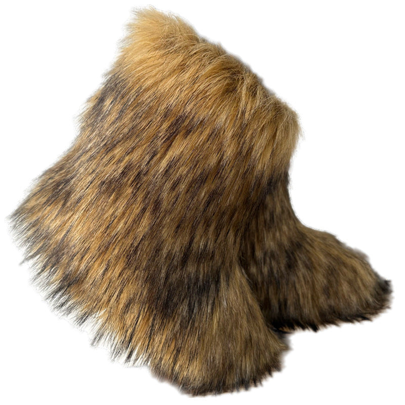 Thickened Plus Size Mid-calf Furry Fur Clothing Snow Boots
