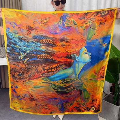 All-match Satin Square Women's Silk Scarf Shawl Beach Towel