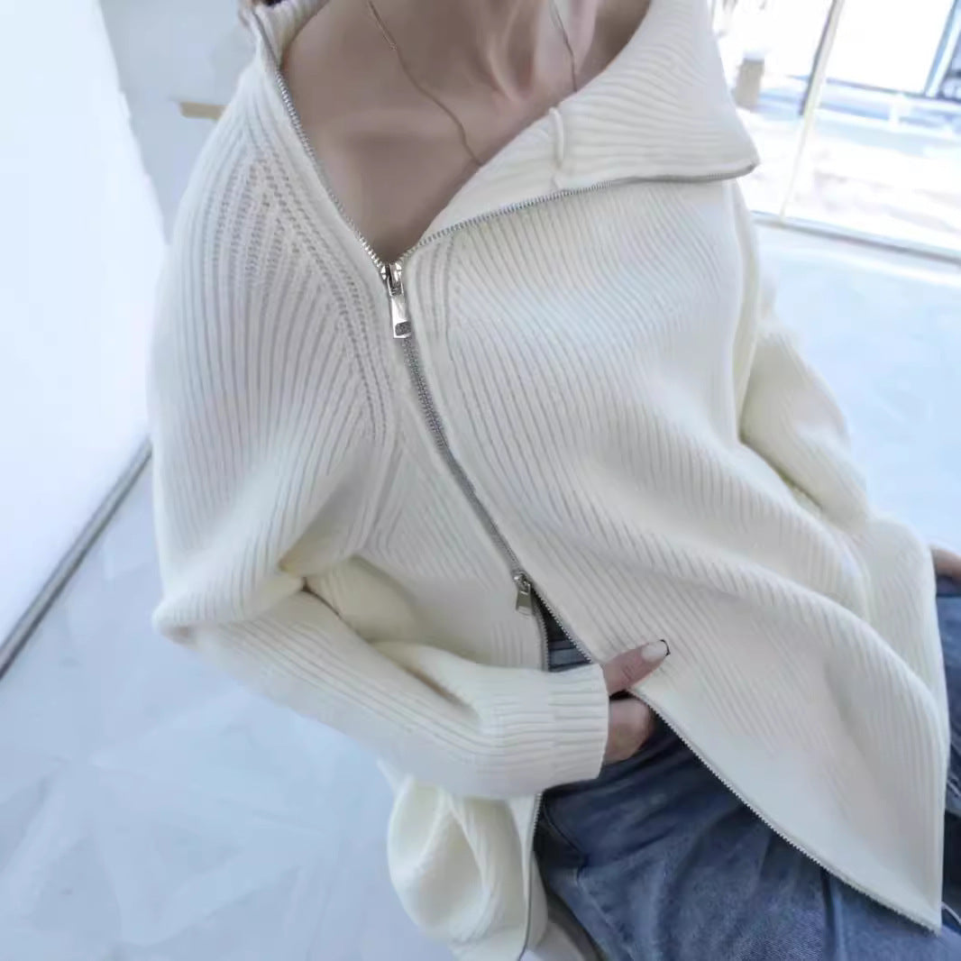 Idle Style Turtleneck Zipper Knitwear Sweater Loose Long Sleeve Top