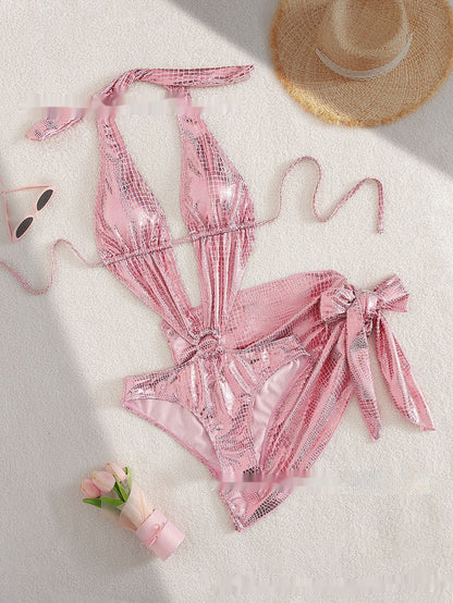 Beach Hot Spring Serpentine V-neck One Piece Swimsuit Lace-up