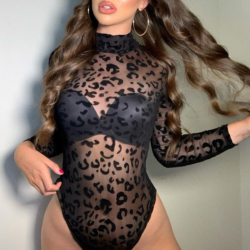 Net Perspective Sexy Long Sleeve Bottoming Bodysuit