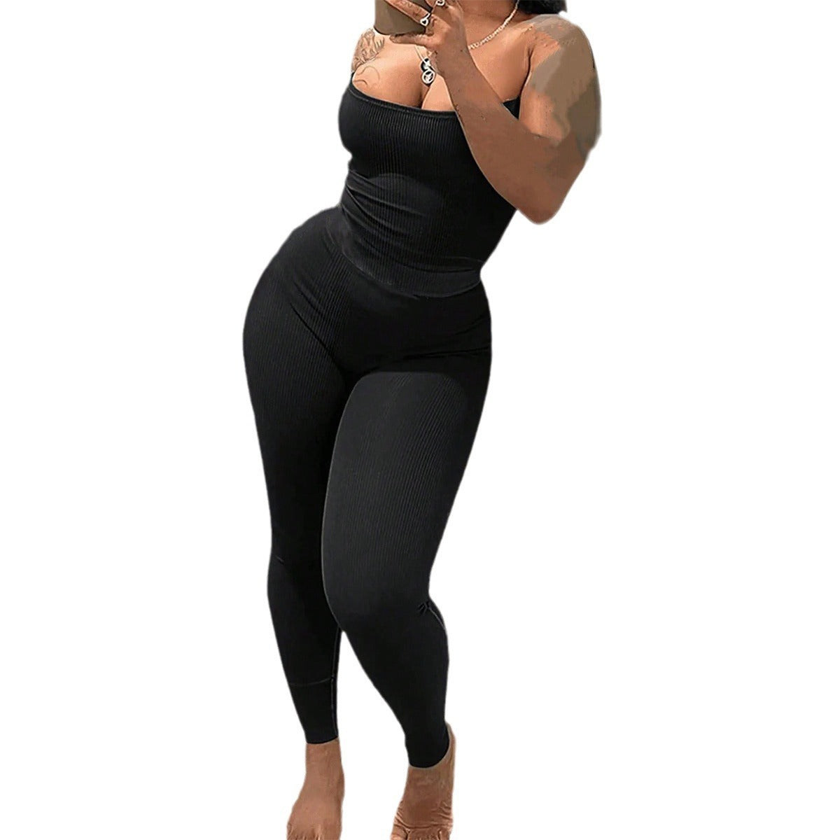 Strapless Pants Suit European And American Leisure Skinny Knit 2 Pieces Suit