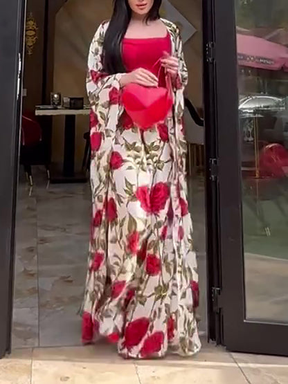 Printed Vest Cardigan Three-piece Wide-leg Pants Set