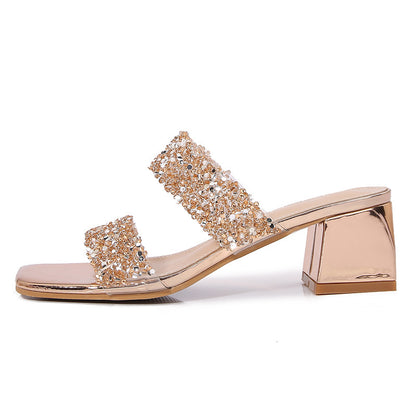 Bohemian Fashion Rhinestone Slippers Korean Style Platform High Heel