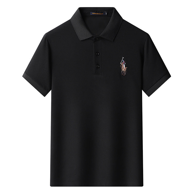 Cotton Embroidered Lapel Stretch Short-sleeved T-shirt