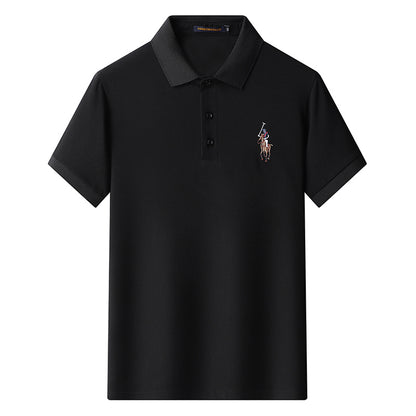 Cotton Embroidered Lapel Stretch Short-sleeved T-shirt