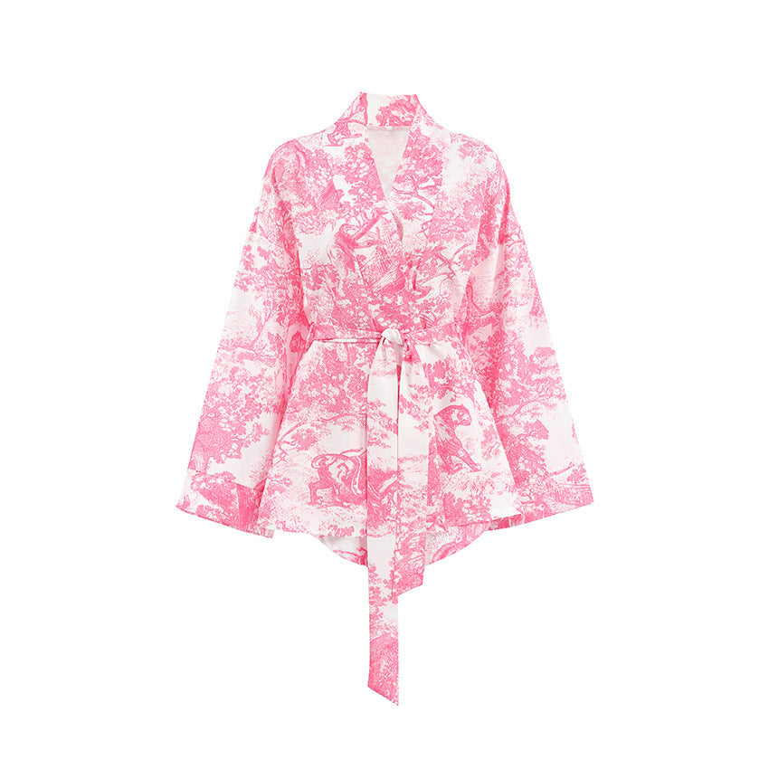 Comfortable Blue Soft Printed Long Sleeve Shorts Pajamas Suit