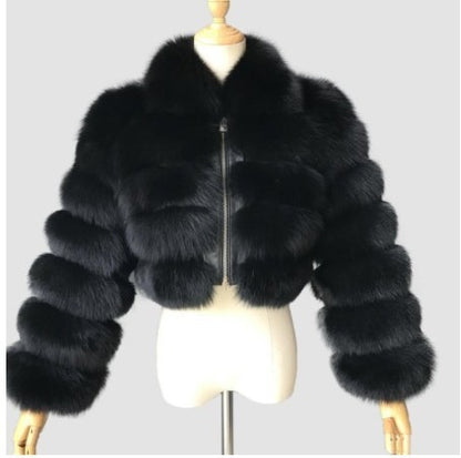 Lapel Imitation Fox Fur Long Sleeve Stitching Women's Light Luxury