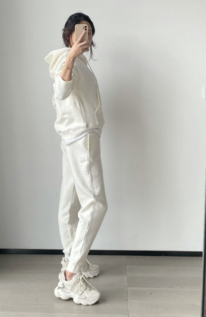 Hooded Drawstring Top Elastic Waist Casual Pants Fashion Fleece Suit