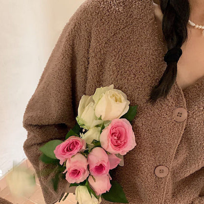 Ladies Thickened Fleece Warm Homewear Pajamas Set