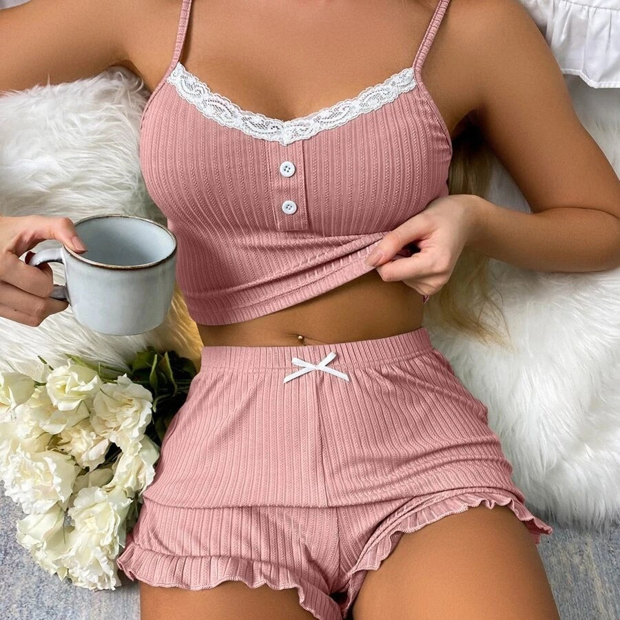 Sexy Lace Lace Spaghetti-strap Pajamas Suit