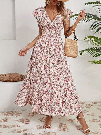 Fashion Floral Long Sleeve Waist Swing Dress