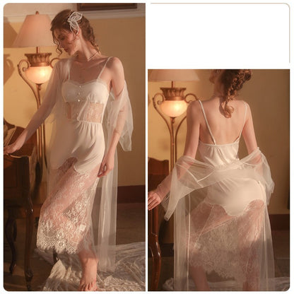 Long Lace Suspender Nightdress Lace Up Women's Home Clothes Suit