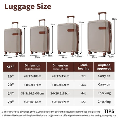 4 Piece Luggage Set With Compression Packing Cubes For Suitcase Expanable Spinner Wheels Lightweight Suitcase With TSA Lock 16 IN 20IN 24IN 28IN