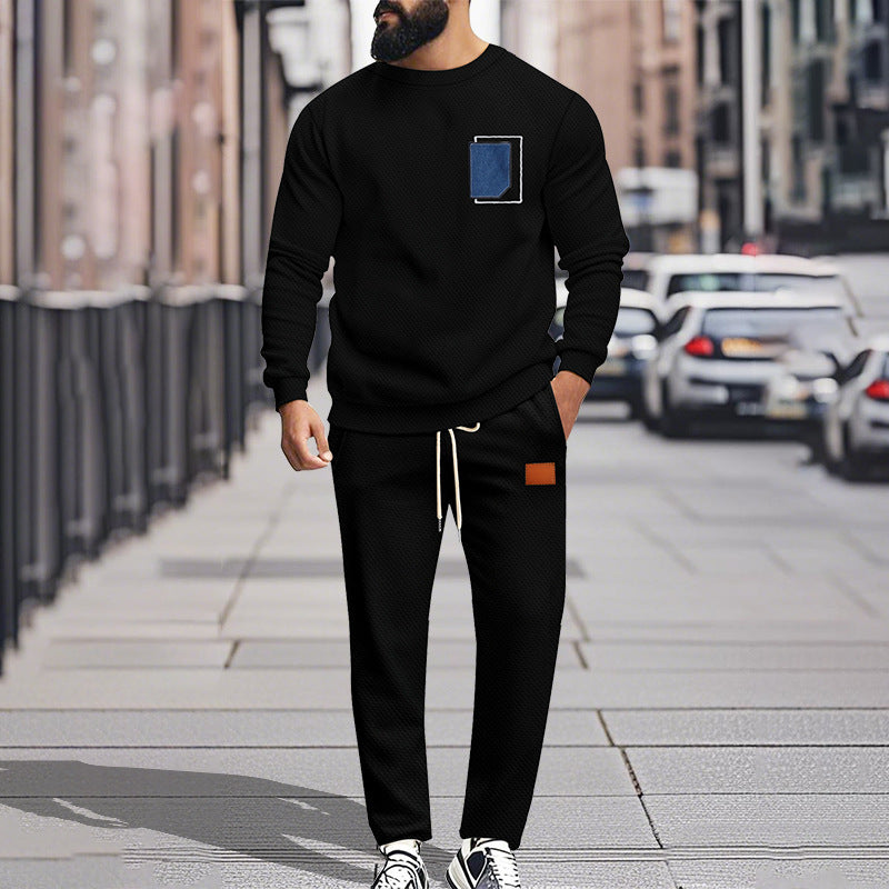Men's Sport Suit Color Matching Sweater Two-piece Casual Fashion