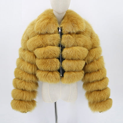 Lapel Imitation Fox Fur Long Sleeve Stitching Women's Light Luxury